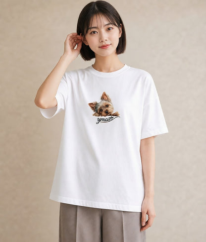 Tシャツ レディース ヨークシャーテリア 犬 いぬ イラスト 韓国風 ラフ レイヤード 白T