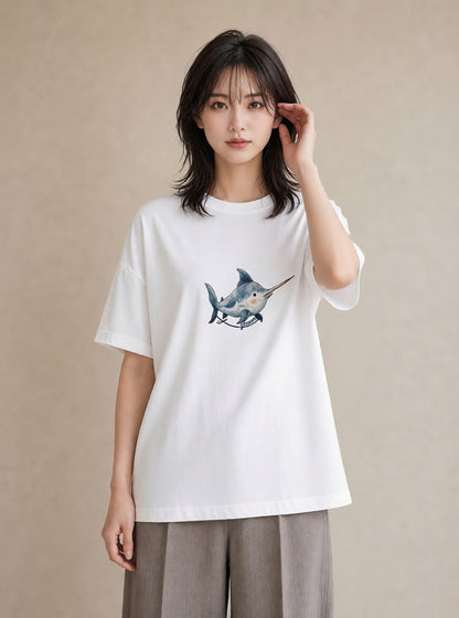 デザインTシャツ レディース イルカ 海の生き物 海 イラスト 手描き風 ルームウェア ギフト 白T