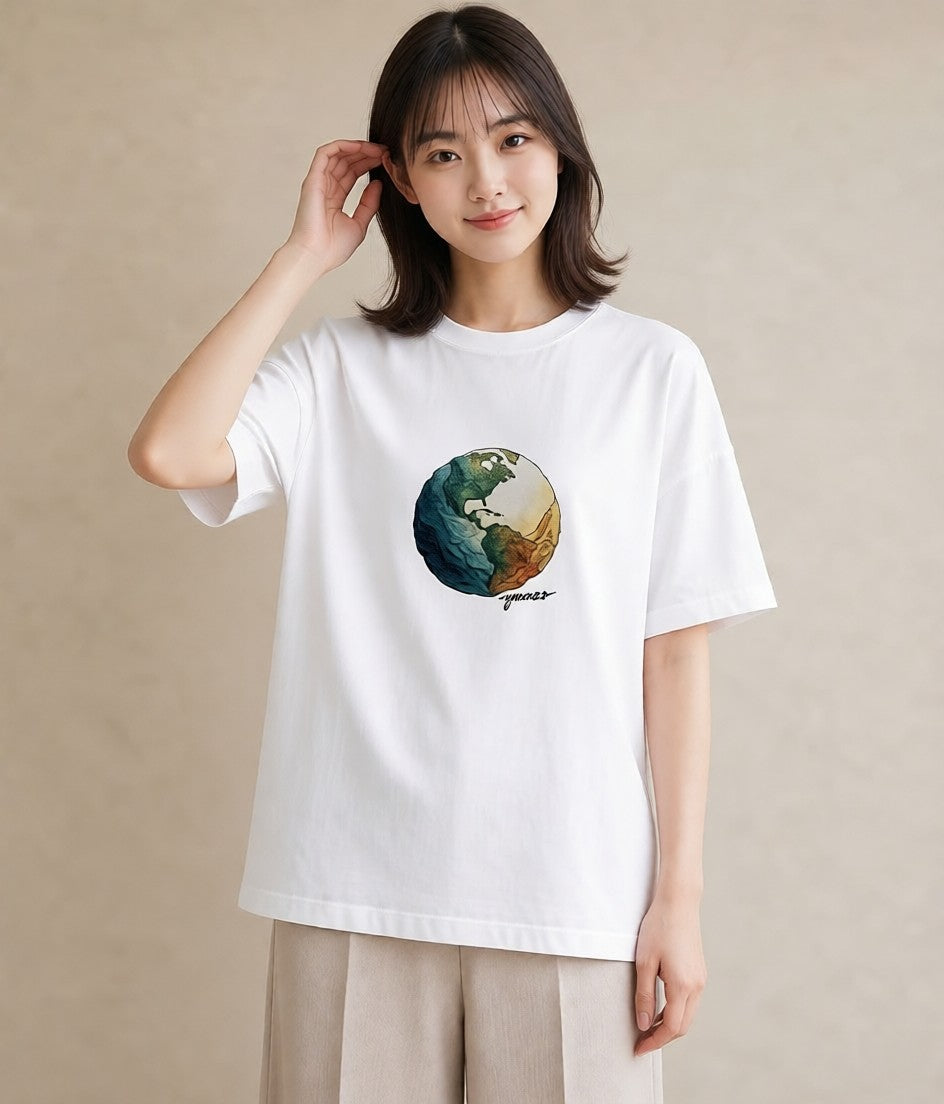 Tシャツ レディース プラネット 星空 宇宙 イラスト 淡色 綿100 デート 白T