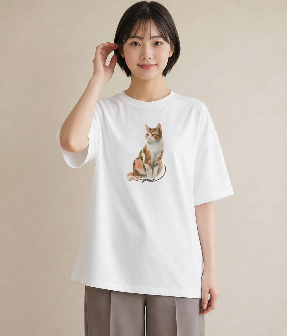 グラフィックTシャツ レディース 白猫 猫 ねこ イラスト カフェコーデ レイヤード 友達ギフト 白T