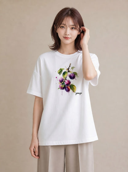 グラフィックTシャツ レディース ぶどう 葡萄 食べ物 フード イラスト 上品 旅行 母娘コーデ 白T