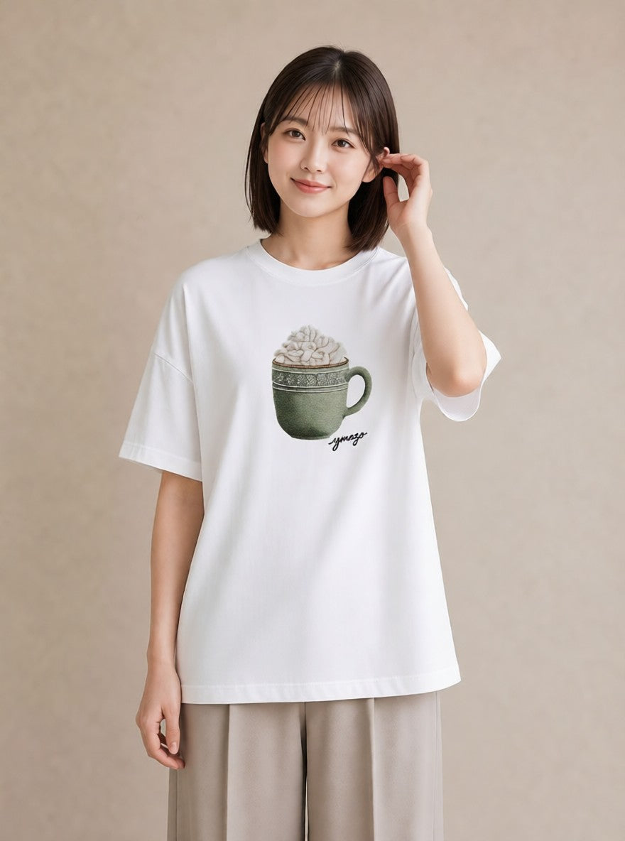 グラフィックTシャツ レディース ココア 食べ物 フード イラスト ミニマル 休日 ペアコーデ 白T