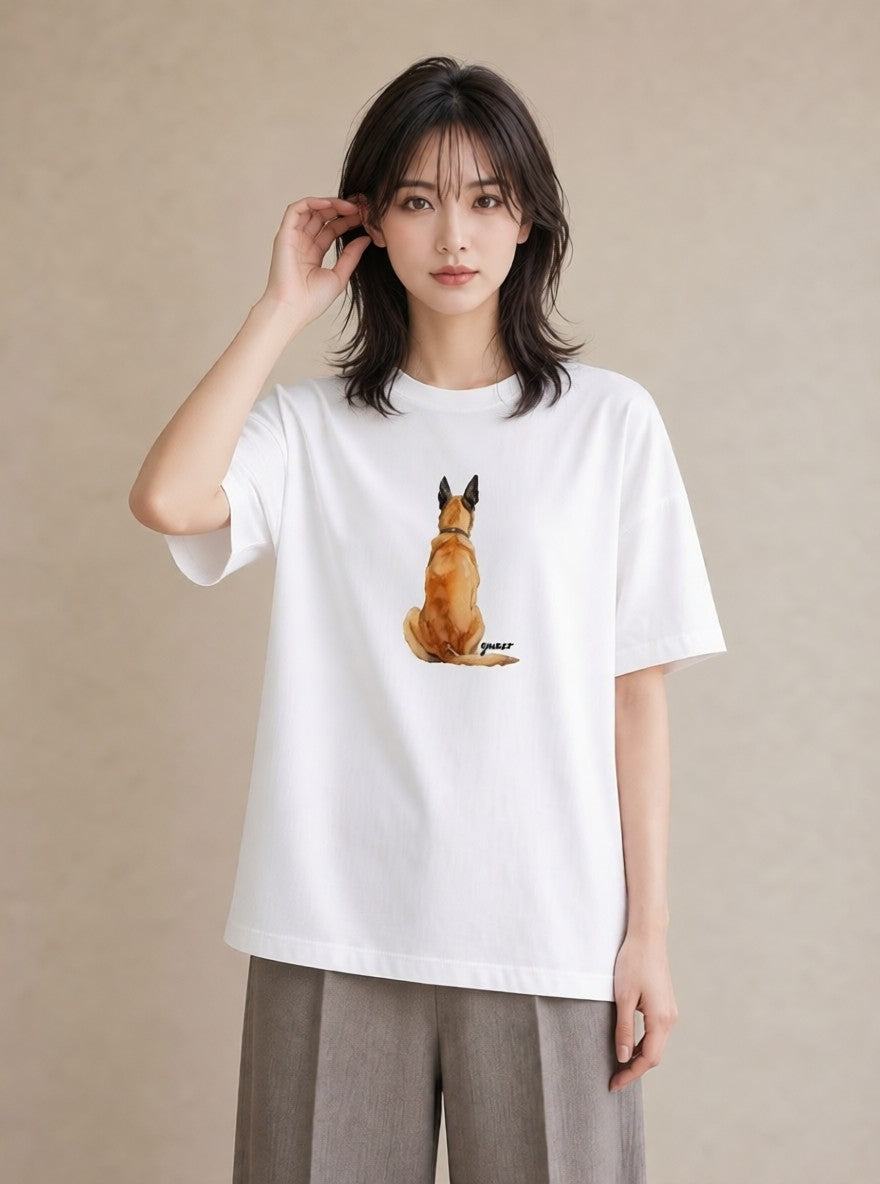 Tシャツ レディース ジャーマンシェパード 犬 いぬ イラスト きれいめカジュアル 在宅 公園 白T