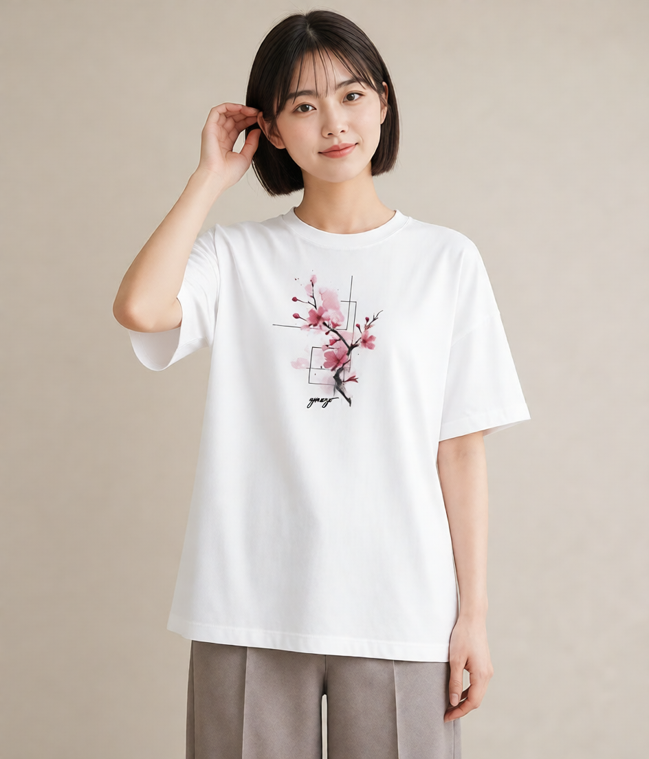 Tシャツ レディース さくら 桜 サクラ 花 花柄 イラスト ボタニカル 女性向けギフト 散歩 白T