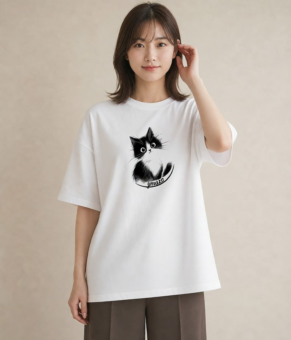 グラフィックTシャツ レディース 靴下猫 猫 ねこ イラスト ボタニカル お出かけ 普段着 白T