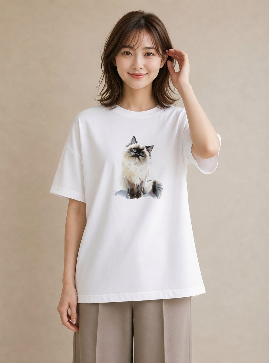 プリントTシャツ レディース スコティッシュフォールド 猫 ねこ イラスト ニュアンス クリスマス 旅行 白T