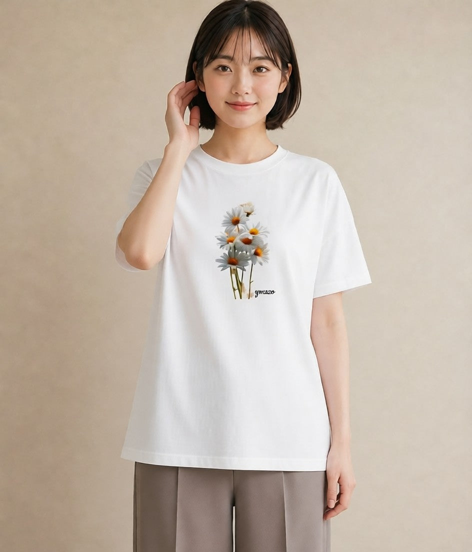 プリントTシャツ レディース マーガレット 花 花柄 イラスト お洒落 週末コーデ 敬老の日 白T