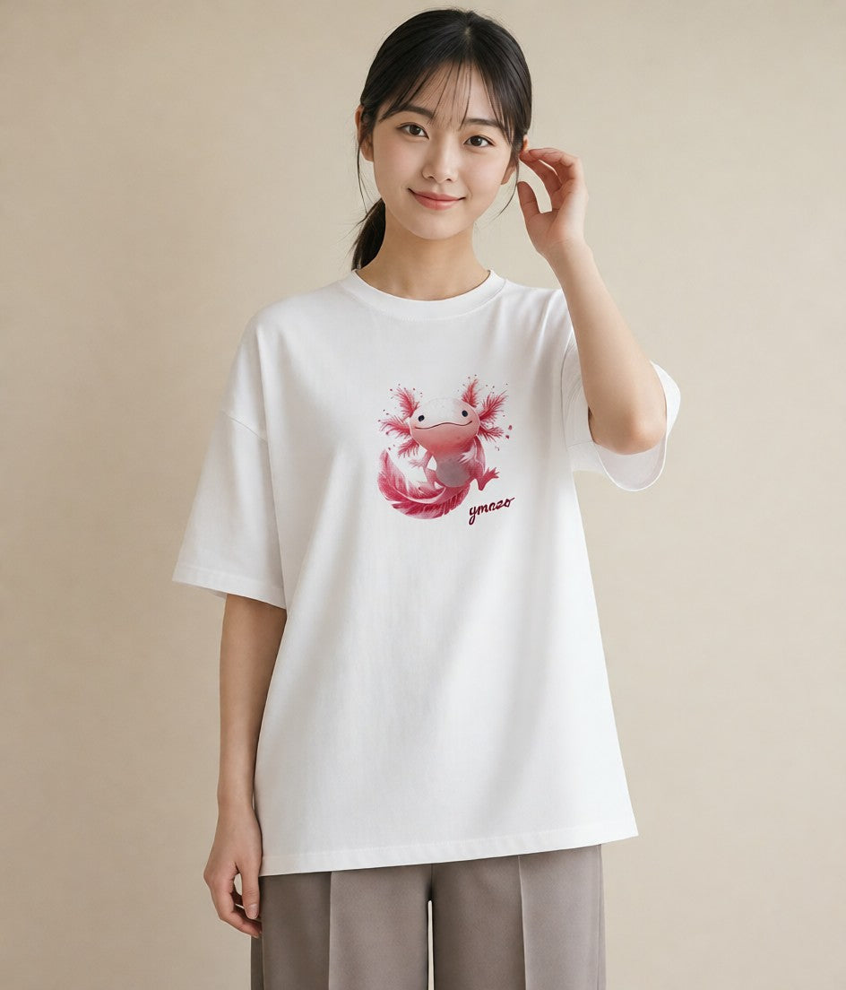 デザインTシャツ レディース ウーパールーパー ペット 動物 イラスト ヴィンテージ風 姉妹 送別ギフト 白T