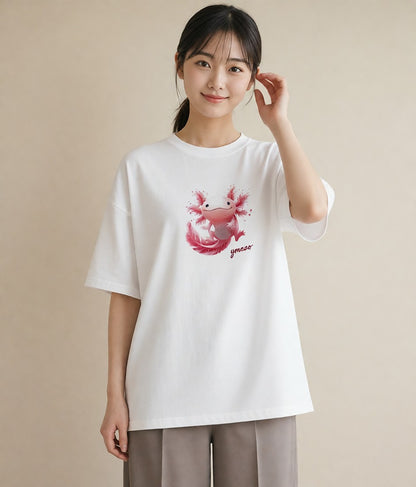 デザインTシャツ レディース ウーパールーパー ペット 動物 イラスト ヴィンテージ風 姉妹 送別ギフト 白T