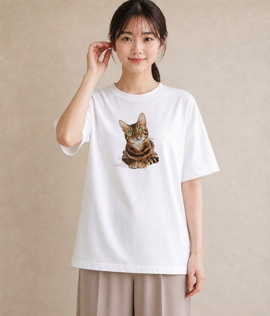 Tシャツ レディース サバトラ 猫 ねこ イラスト ラフ 旅行 母娘コーデ 白T