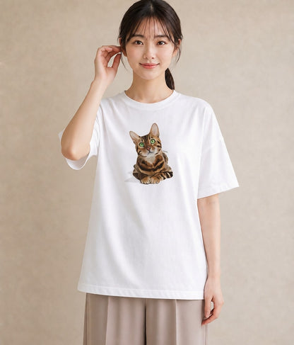 Tシャツ レディース サバトラ 猫 ねこ イラスト ラフ 旅行 母娘コーデ 白T