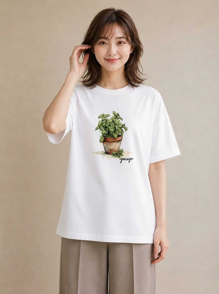 Tシャツ レディース ハーブ 植物 ボタニカル イラスト きれいめ 母の日 ビーチ 白T