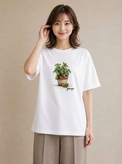 Tシャツ レディース ハーブ 植物 ボタニカル イラスト きれいめ 母の日 ビーチ 白T