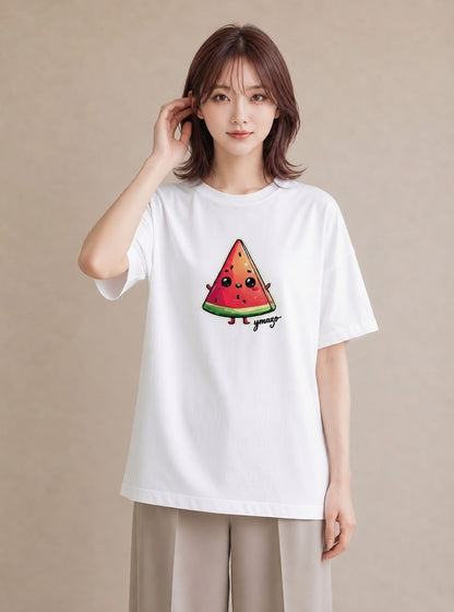 Tシャツ レディース すいか 食べ物 フード イラスト ミニマル デイリーウェア 休日 白T