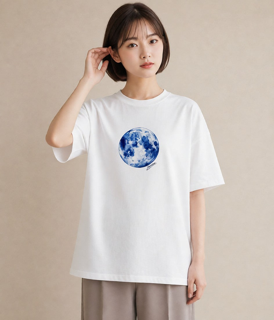 半袖Tシャツ レディース 三日月 星空 宇宙 イラスト カフェコーデ 旅行 母娘コーデ 白T