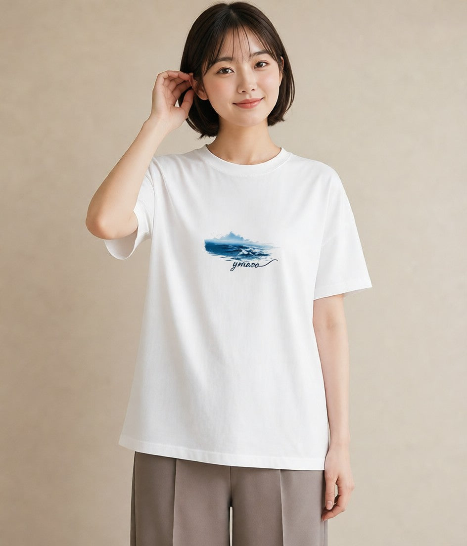 半袖Tシャツ レディース 波 星空 宇宙 イラスト シンプル おしゃれギフト 社会人 白T