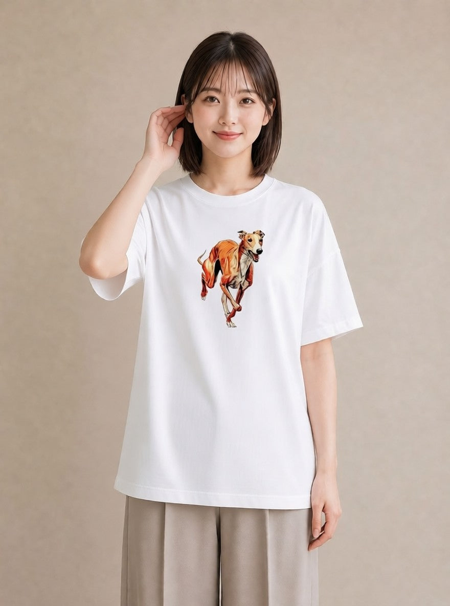 半袖Tシャツ レディース イタリアングレーハウンド 犬 いぬ イラスト ユニーク 誕生日プレゼント 綿100 白T