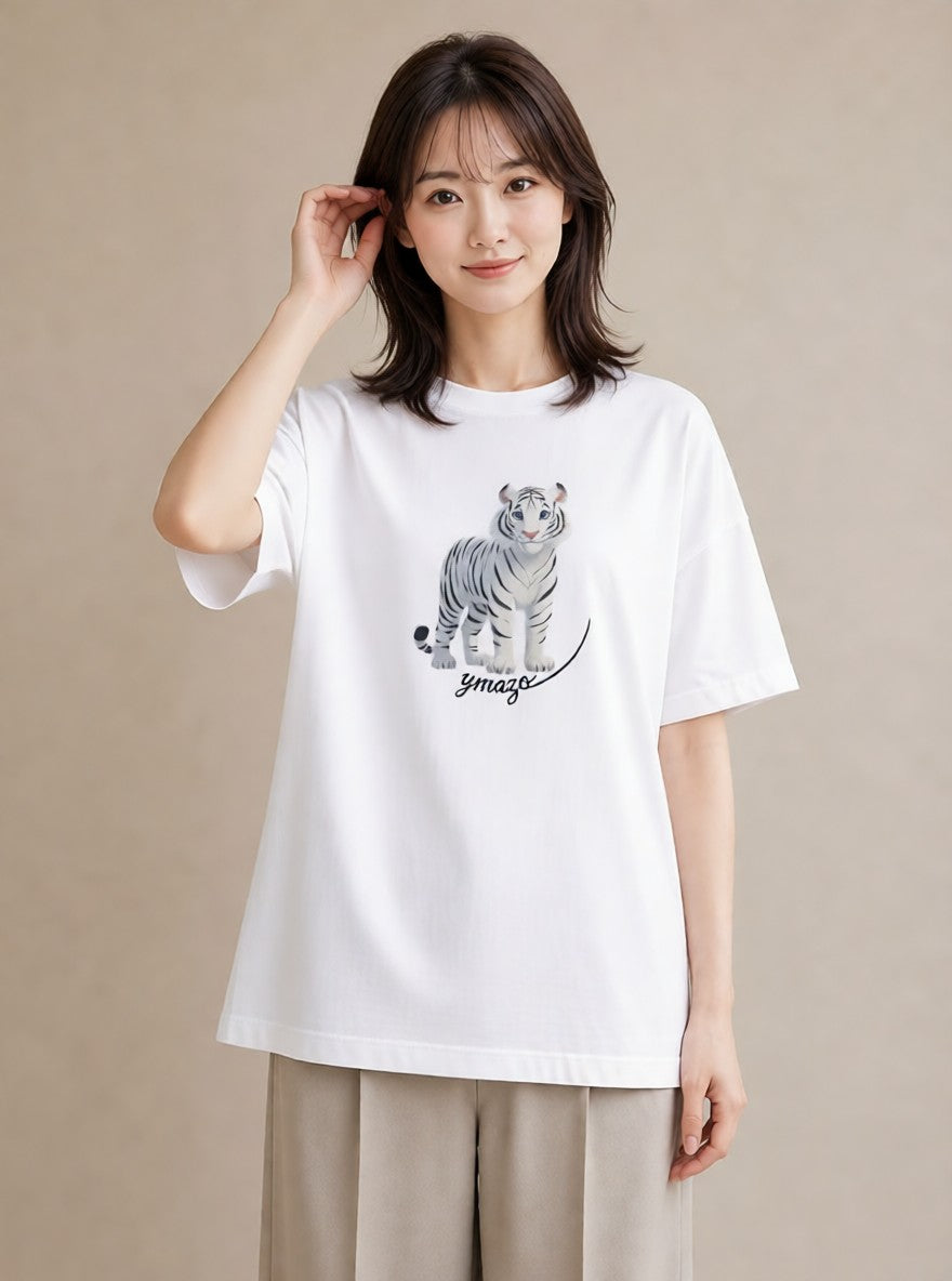 グラフィックTシャツ レディース とら 動物 アニマル イラスト 旅行コーデ 友達ギフト 部屋着 白T