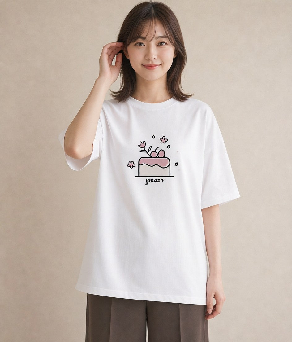 半袖Tシャツ レディース スイーツ お菓子 デザート イラスト きれいめカジュアル ミセス 春コーデ 白T