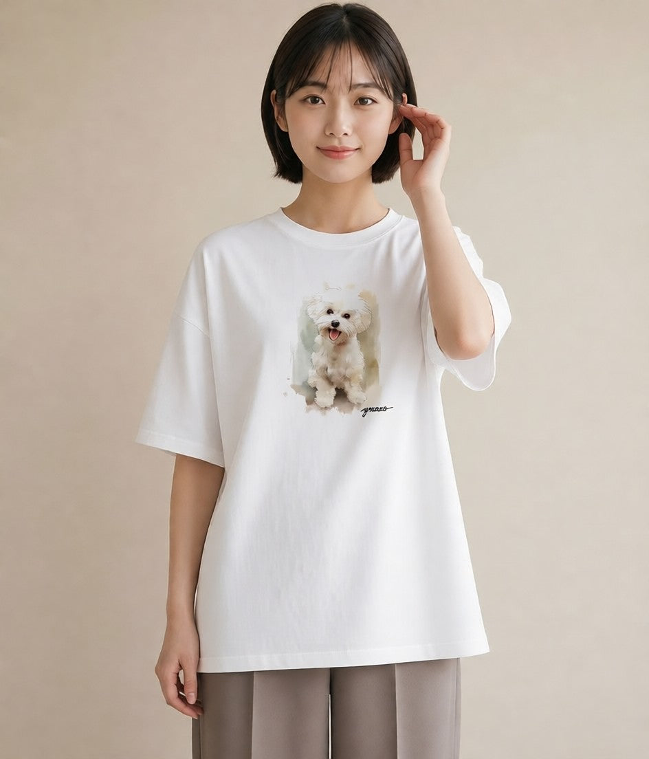 半袖Tシャツ レディース 子犬 犬 いぬ イラスト ラフカジュアル 秋コーデ おしゃれギフト 白T
