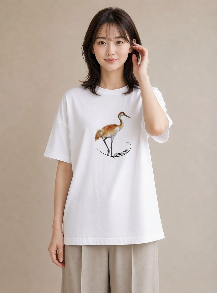 半袖Tシャツ レディース ハシビロコウ 動物 アニマル イラスト カフェコーデ 夏コーデ 通学 白T