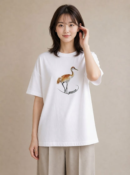 半袖Tシャツ レディース ハシビロコウ 動物 アニマル イラスト カフェコーデ 夏コーデ 通学 白T