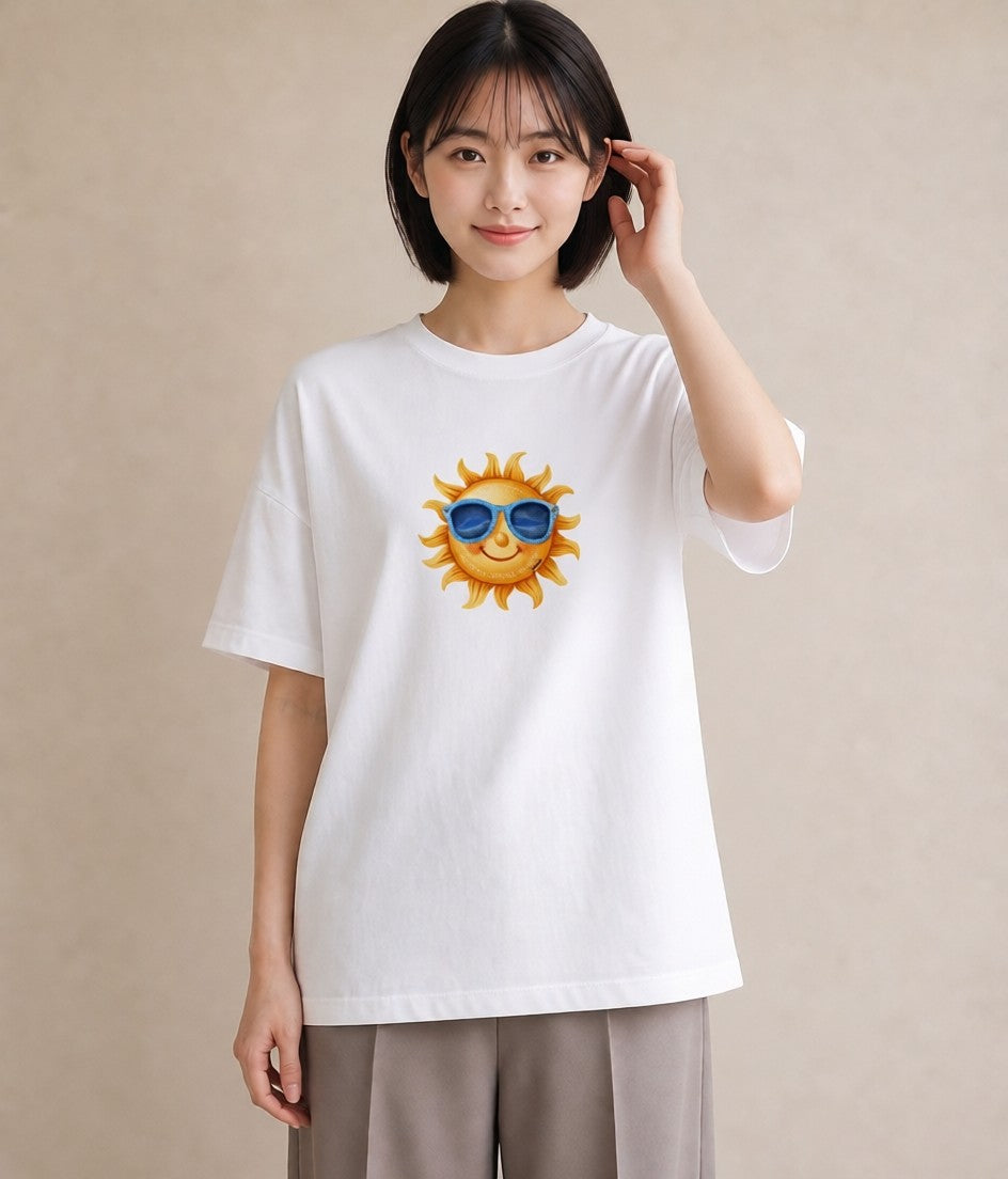 グラフィックTシャツ レディース 太陽 星空 宇宙 イラスト ガーリー 夏コーデ 通学 白T