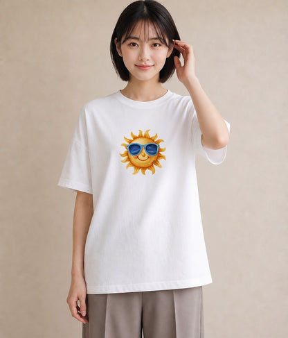 グラフィックTシャツ レディース 太陽 星空 宇宙 イラスト ガーリー 夏コーデ 通学 白T