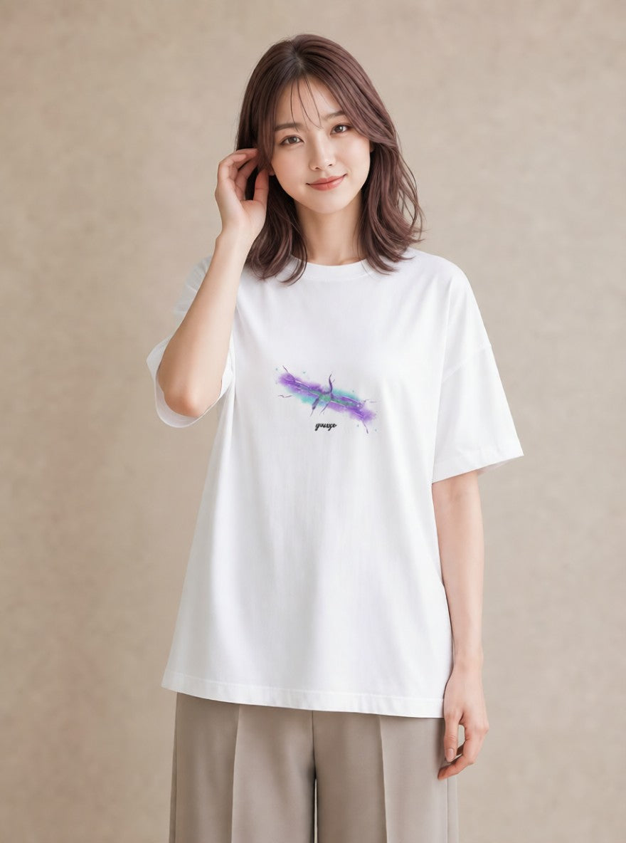 グラフィックTシャツ レディース 水瓶座 星空 宇宙 イラスト ボタニカル 海 カフェ巡り 白T