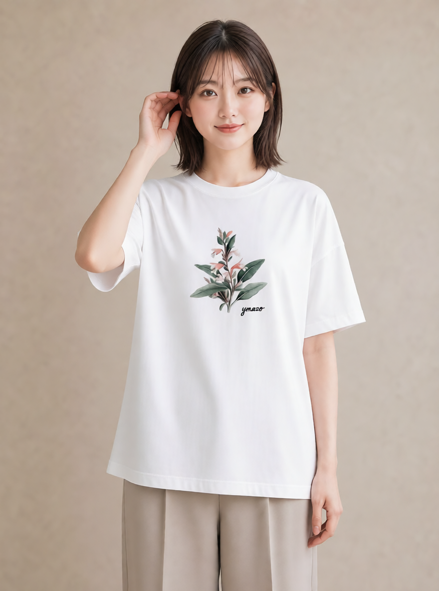 Tシャツ レディース 金木犀 花 花柄 イラスト ラフ カフェ服 クリスマス 白T