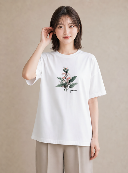 Tシャツ レディース 金木犀 花 花柄 イラスト ラフ カフェ服 クリスマス 白T