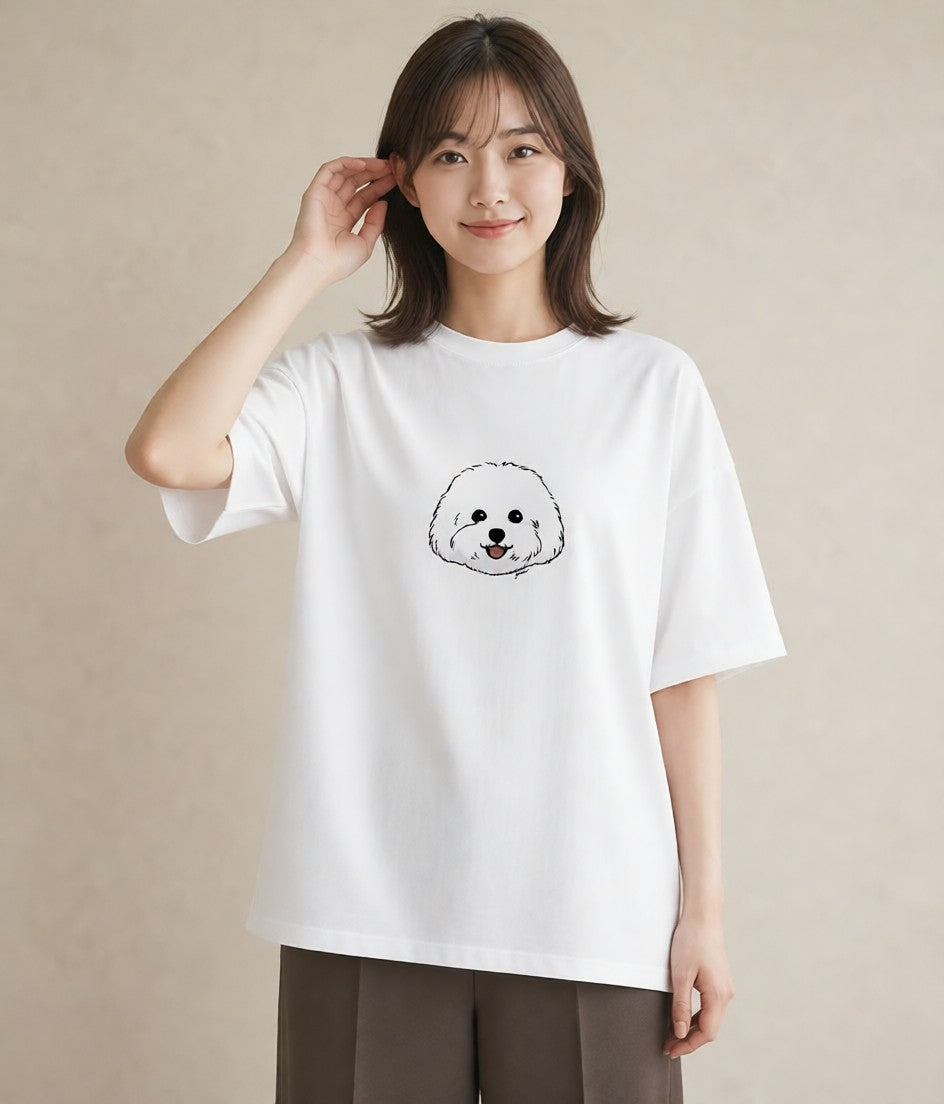 デザインTシャツ レディース ビションフリーゼ 犬 いぬ イラスト きれいめ 帰省 ラフ 白T