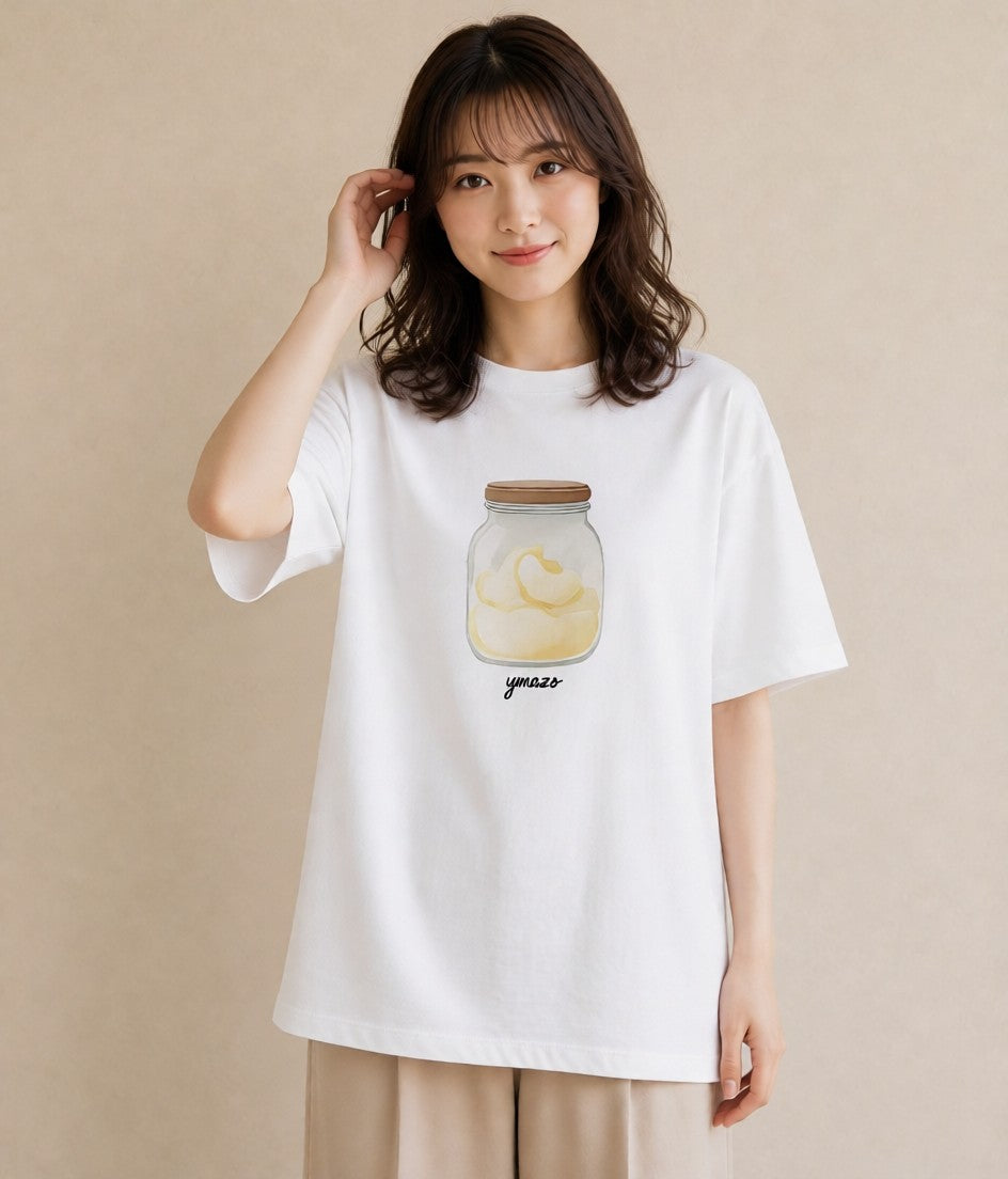 半袖Tシャツ レディース プリン 食べ物 フード イラスト ボタニカル 通学 誕生日プレゼント 白T