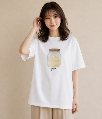 半袖Tシャツ レディース プリン 食べ物 フード イラスト ボタニカル 通学 誕生日プレゼント 白T