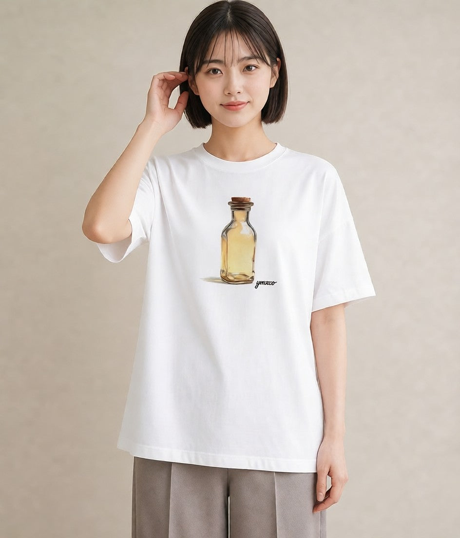 デザインTシャツ レディース ガラス瓶 小枝 ボタニカル ナチュラル アンティーク イラスト ヴィンテージ風 クリスマス 旅行 白T