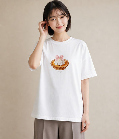 デザインTシャツ レディース プリン 食べ物 フード イラスト こなれ感 送別ギフト 通勤 白T