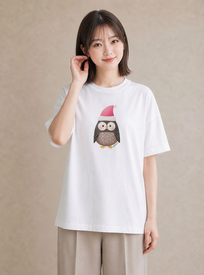 グラフィックTシャツ レディース シロフクロウ 動物 アニマル イラスト モード 夏コーデ 通学 白T