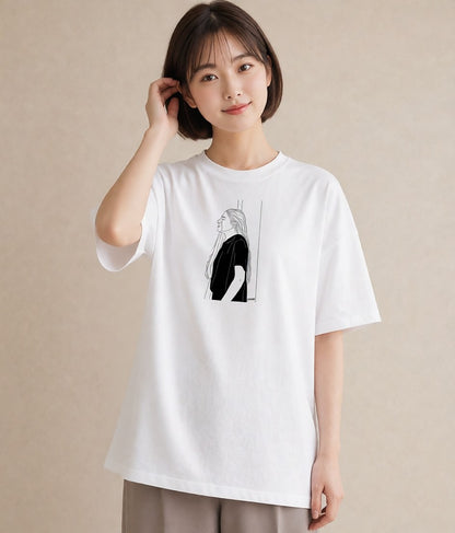 Tシャツ レディース 女の子 ガール 後ろ姿 イラスト ラフ 散歩 お出かけ 白T