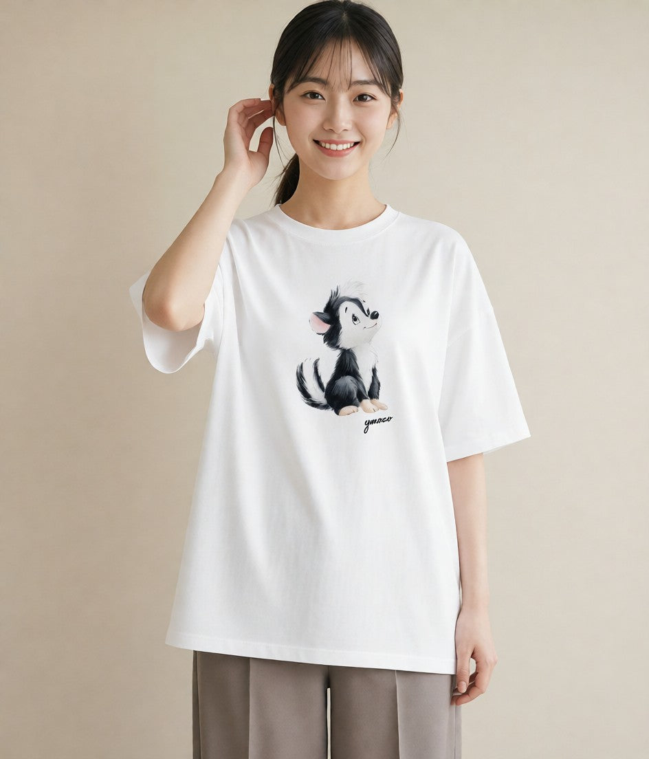 デザインTシャツ レディース わんこ 犬 いぬ イラスト ゆるコーデ 在宅 公園 白T