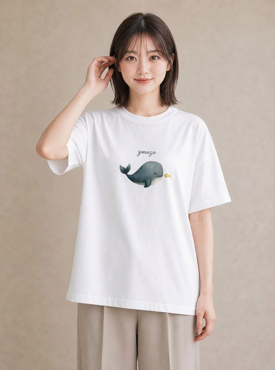 半袖Tシャツ レディース クジラ 海の生き物 海 イラスト 普段使い 20代 カジュアルコーデ 白T