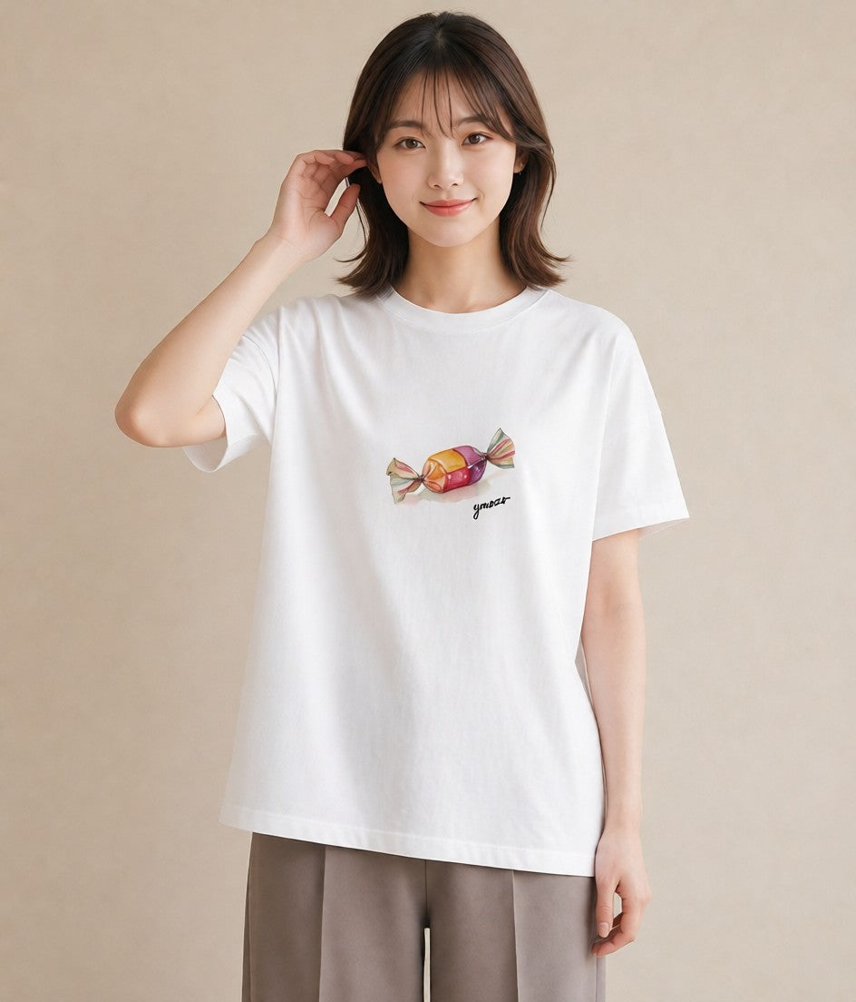 デザインTシャツ レディース だんご 食べ物 フード イラスト 水彩風 在宅 公園 白T
