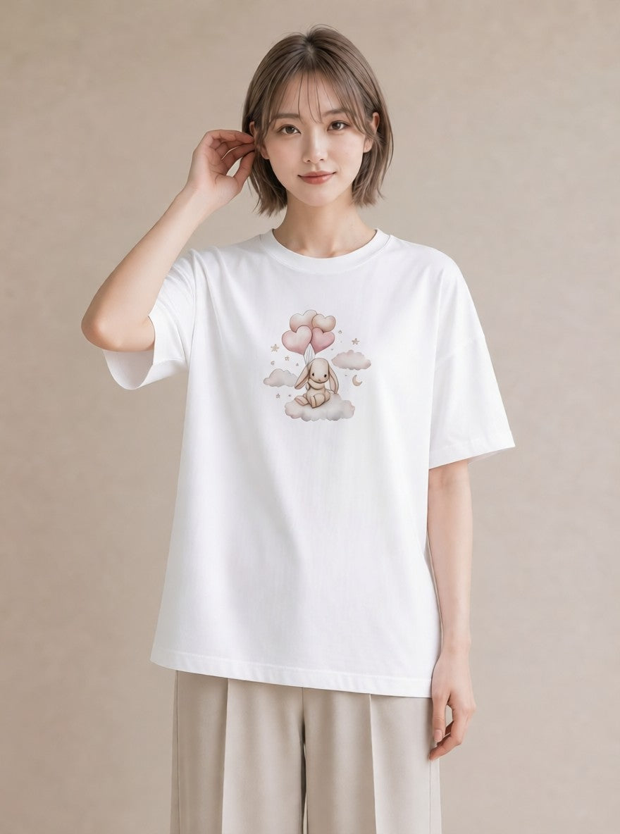 半袖Tシャツ レディース わたあめ 食べ物 フード イラスト 線画 デイリーウェア 休日 白T