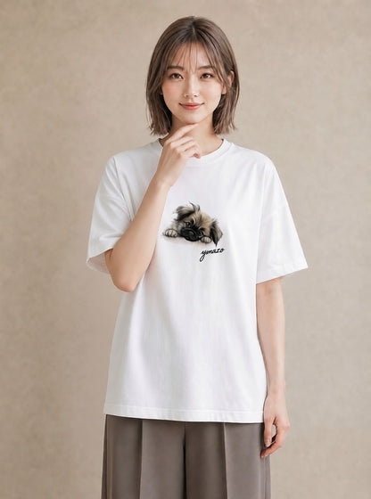 半袖Tシャツ レディース わんちゃん 犬 いぬ イラスト 普段使い 通学 誕生日プレゼント 白T