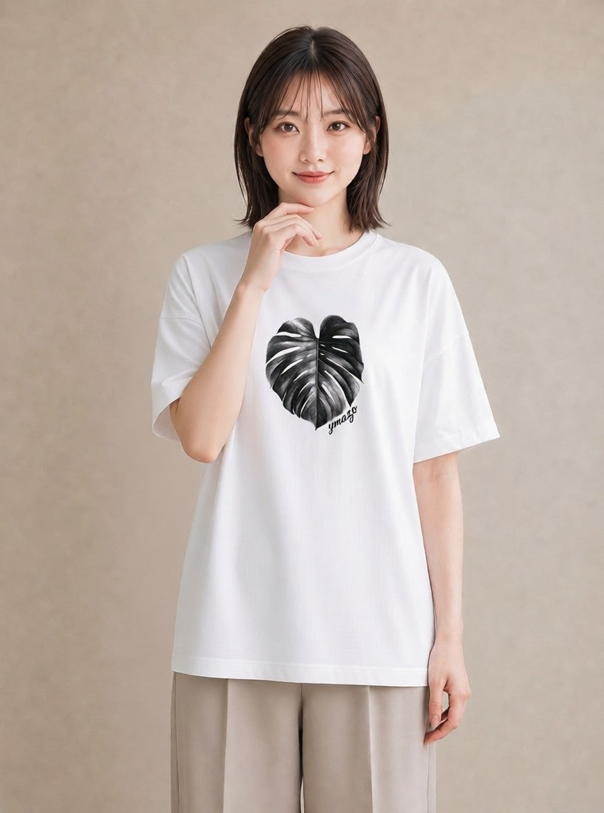 グラフィックTシャツ レディース モンステラ 植物 ボタニカル イラスト シンプル 春服 ミセス 白T