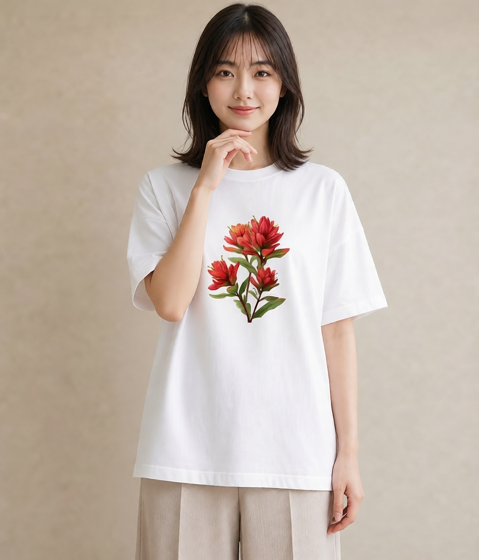 デザインTシャツ レディース 彼岸花 花 花柄 イラスト 淡色 散歩 お出かけ 白T