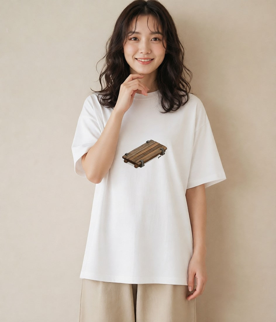 プリントTシャツ レディース 雨上がりのベンチ ベンチ ナチュラル アンティーク イラスト ポップ カフェ巡り 女子会 白T