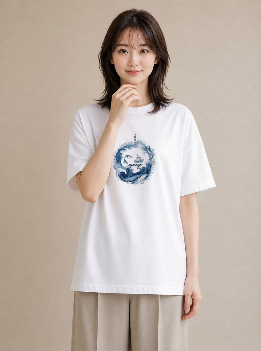 半袖Tシャツ レディース 波 星空 宇宙 イラスト ニュアンス お揃い 親子 白T