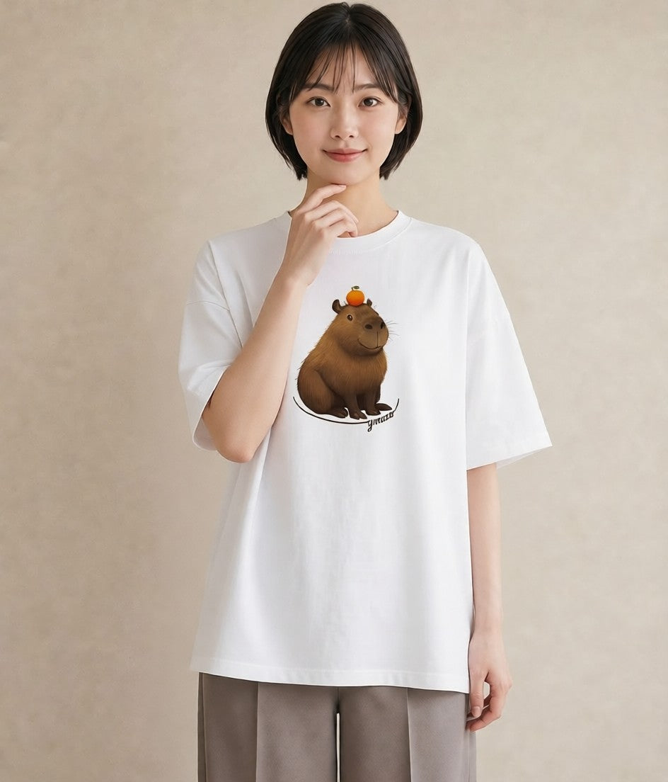 プリントTシャツ レディース カピバラ かぴばら 動物 アニマル イラスト 普段使い 母の日 ビーチ 白T