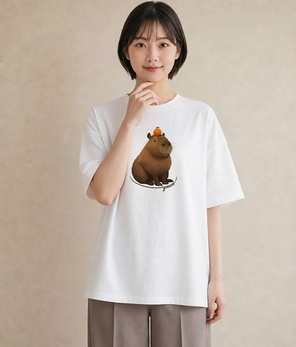 プリントTシャツ レディース カピバラ かぴばら 動物 アニマル イラスト 普段使い 母の日 ビーチ 白T