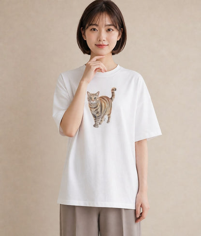プリントTシャツ レディース スコティッシュフォールド 猫 ねこ イラスト 北欧風 カジュアルコーデ 買い物 白T